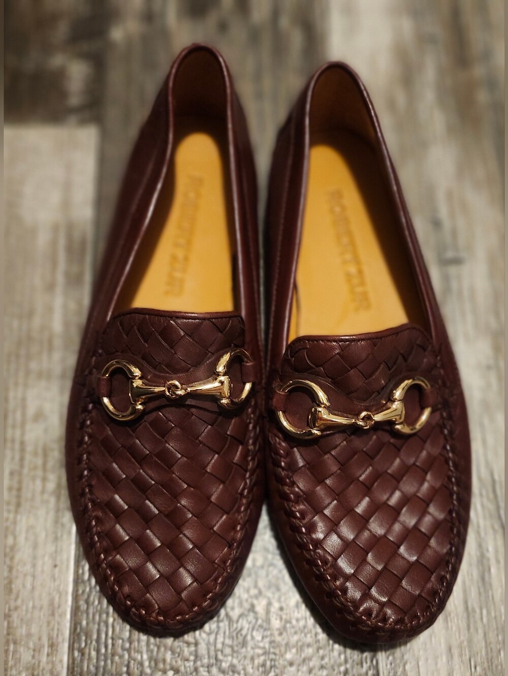 Robert Zur Brown Woven Leather Horsebit Loafers Size 7M - Picture 3 of 4